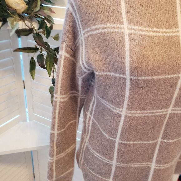 CHRISTIAN SIRIANO BROWN/WHITE PLAID SWEATER SIZE XS - Picture 2 of 7